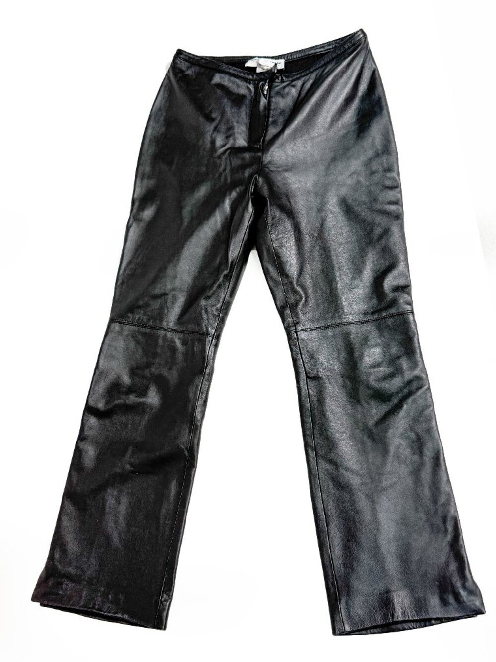 Vintage 90s St. John Collection Bootcut Flare Designer Black Leather Pants